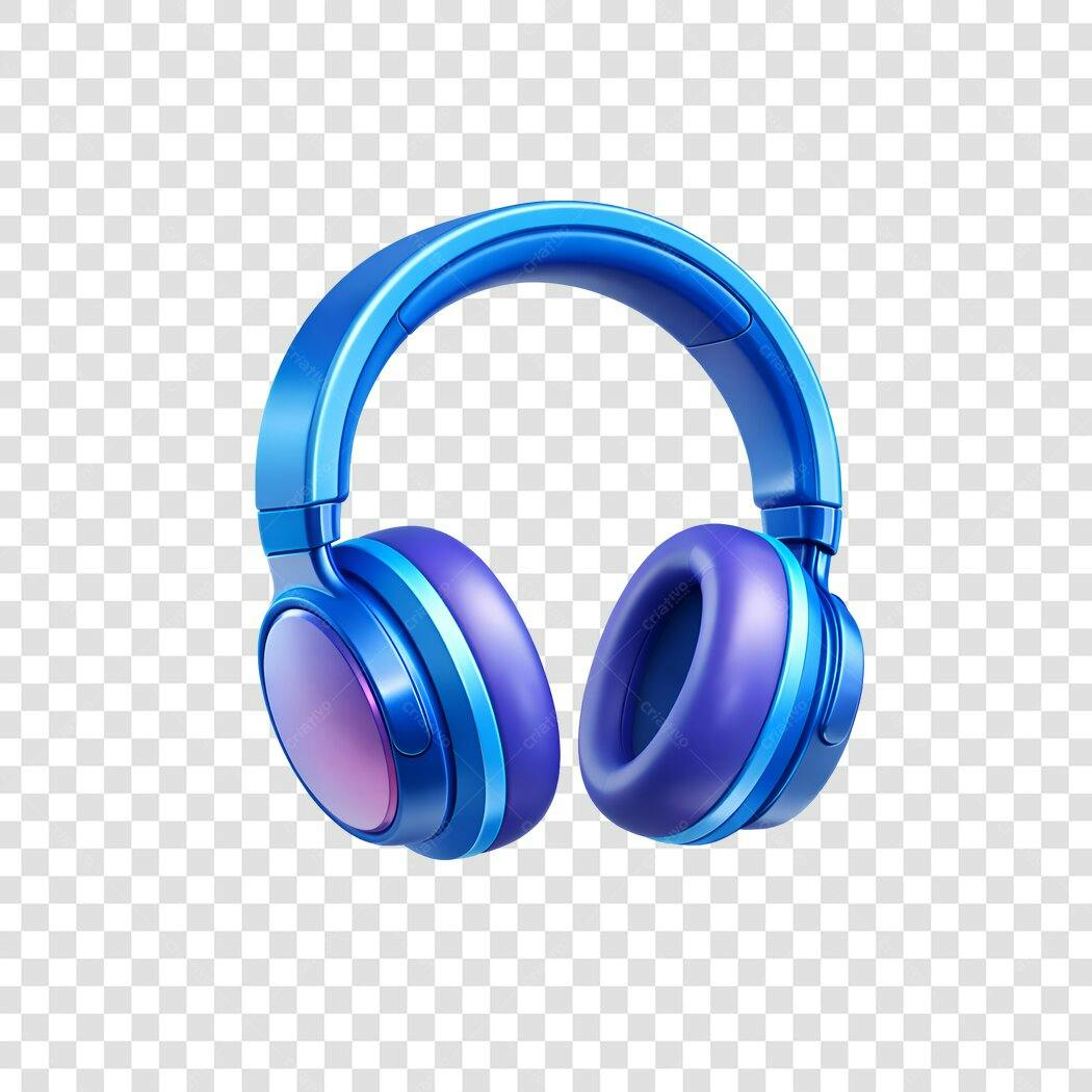 Elemento 3D Fone de Ouvido Azul Roxo PNG Fundo Transparente