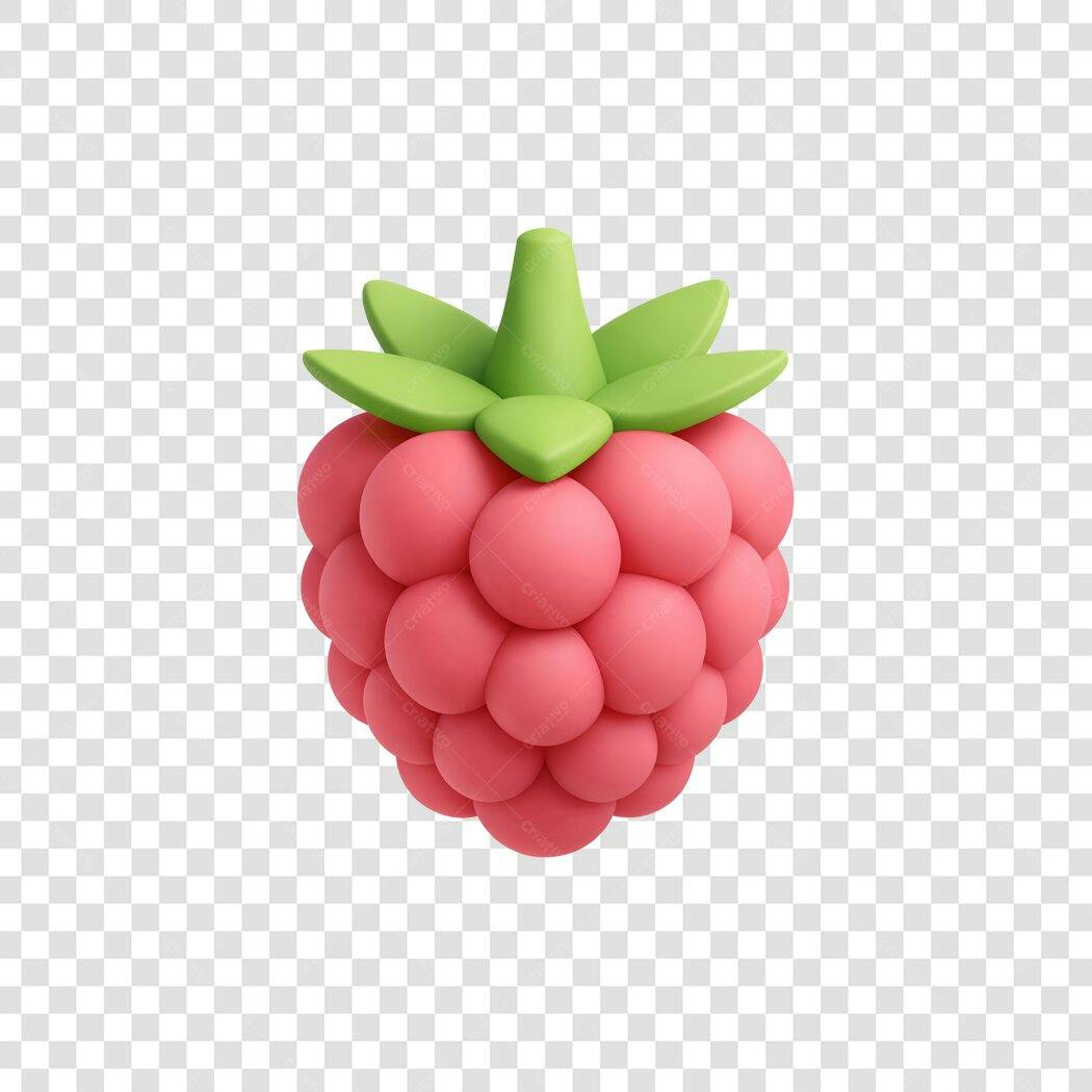 Elemento 3D Framboesa Fruta Vermelha PNG Fundo Transparente