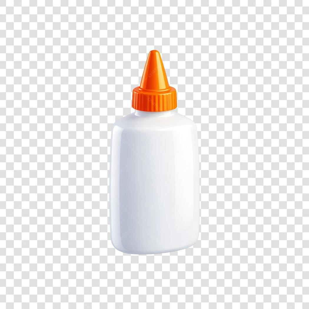 Elemento 3D Frasco Cola Escolar Branca PNG Fundo Transparente