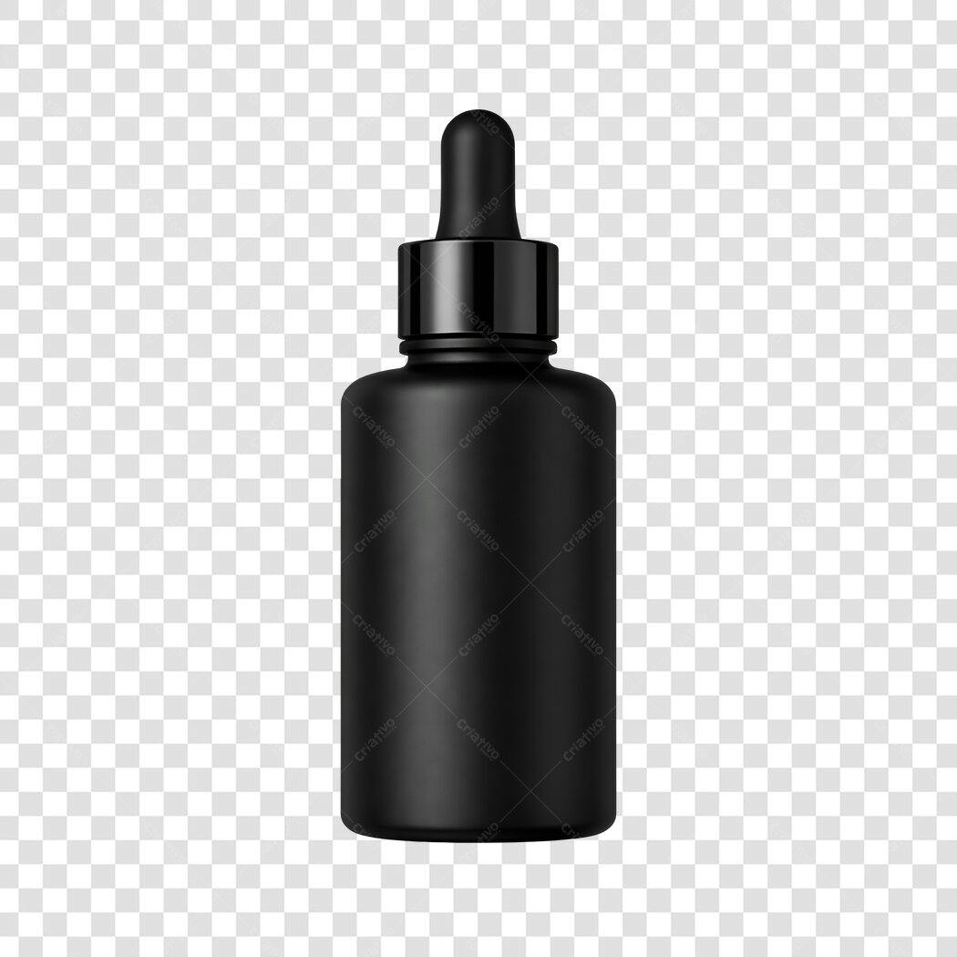 Elemento 3D Frasco Conta Gotas Preto PNG Fundo Transparente