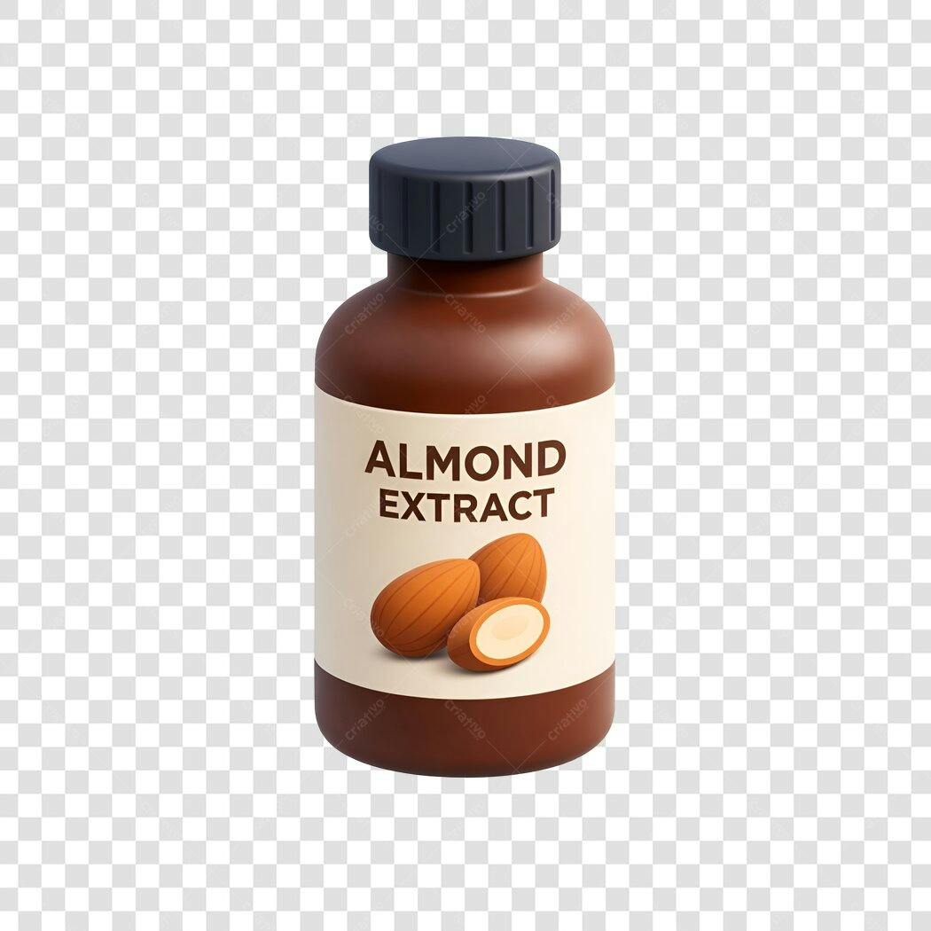 Elemento 3D Frasco Extrato de Amêndoas PNG Fundo Transparente