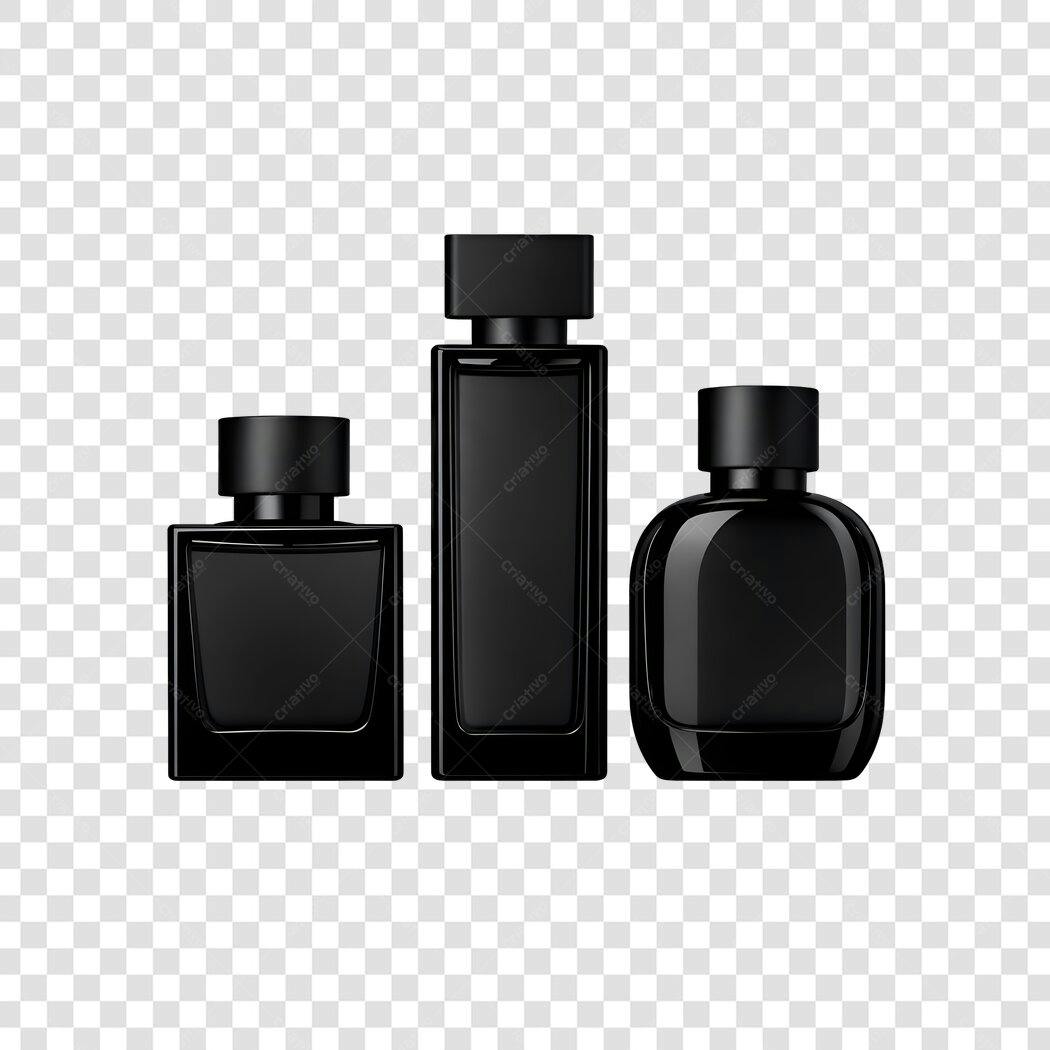 Elemento 3D Frascos Perfume Preto Elegante PNG Fundo Transparente