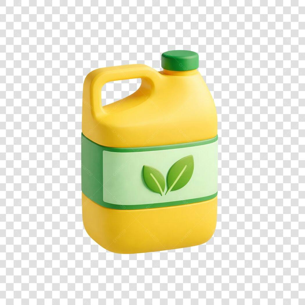 Elemento 3D Galão Amarelo Adubo Orgânico PNG Fundo Transparente