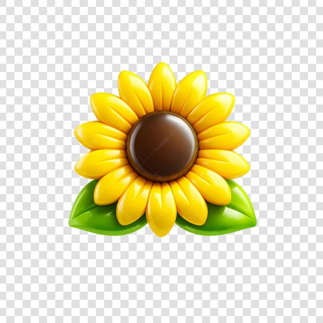 Elemento 3D Girassol Amarelo e Verde PNG Fundo Transparente