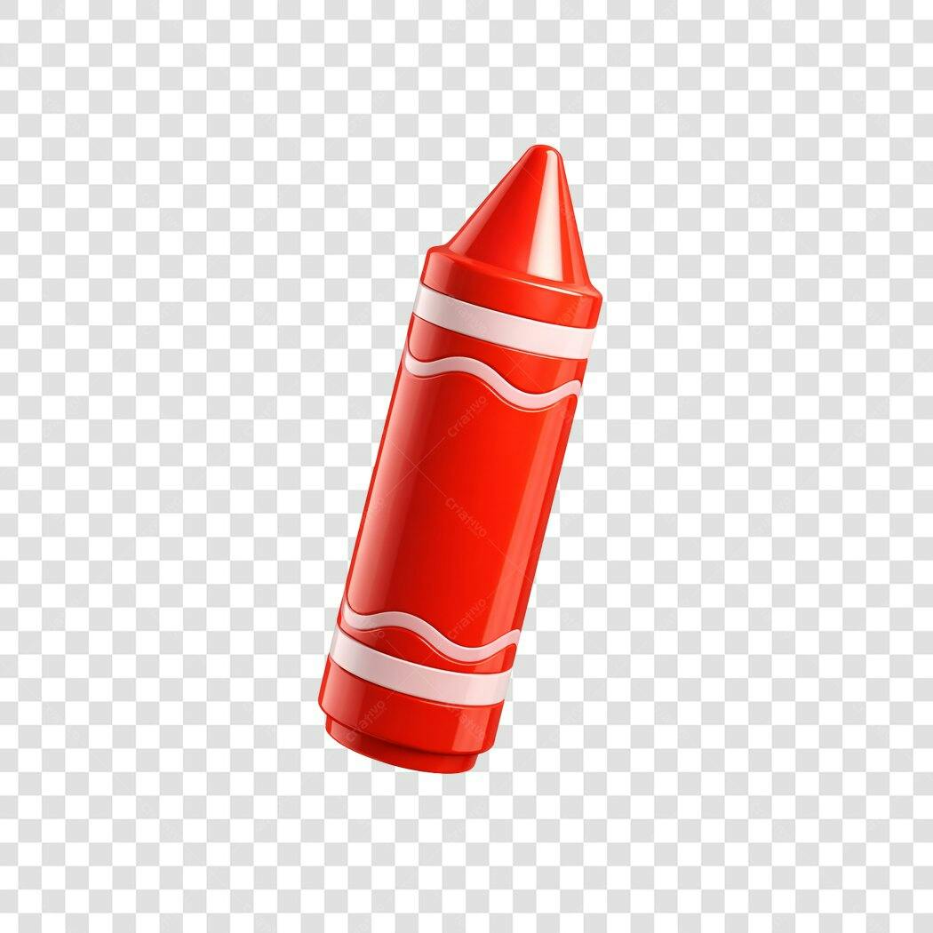 Elemento 3D Giz de Cera Vermelho Escolar PNG Fundo Transparente