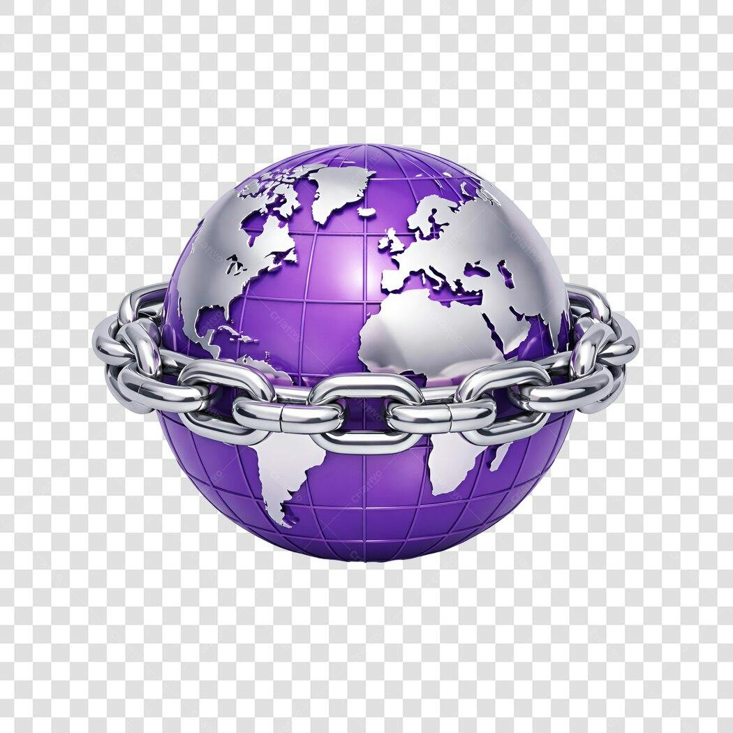 Elemento 3D Globo Roxo Corrente Prata PNG Fundo Transparente