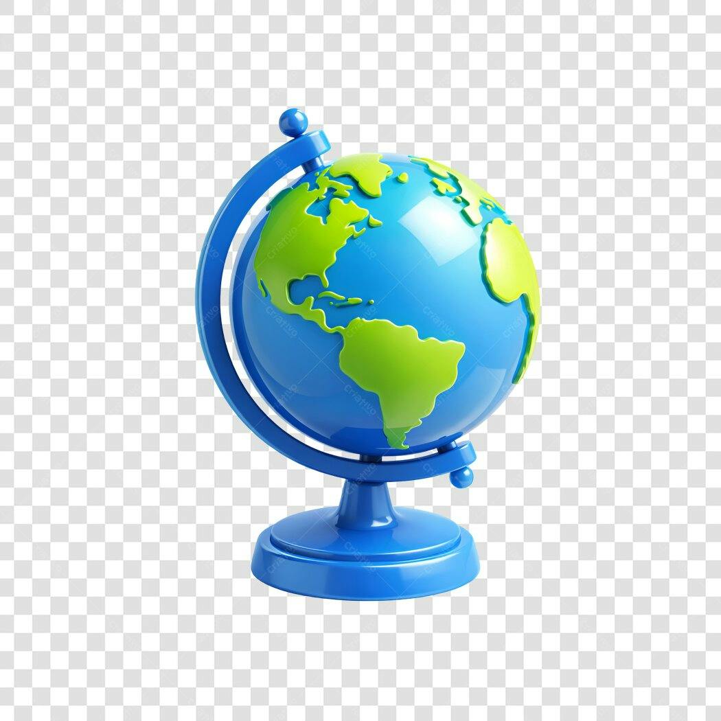 Elemento 3D Globo Terrestre Azul Verde PNG Fundo Transparente