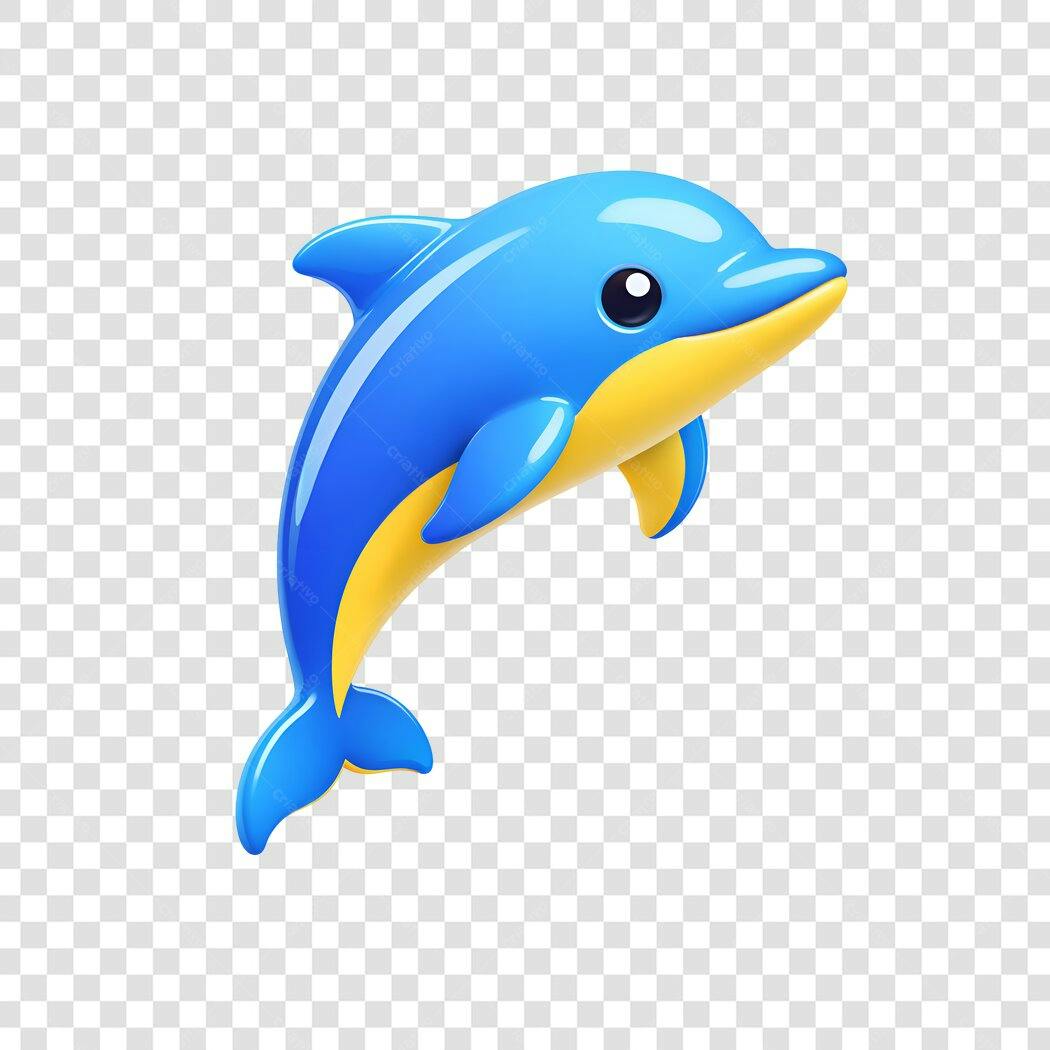 Elemento 3D Golfinho Azul Amarelo PNG Fundo Transparente