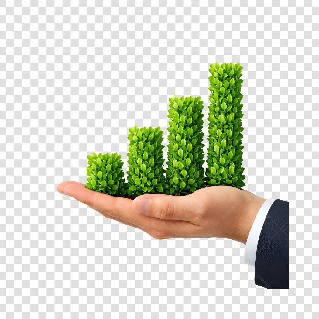 Elemento 3D Gráfico de Barras Folhas Verdes PNG Fundo Transparente