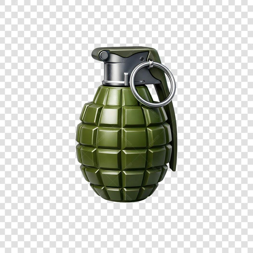 Elemento 3D Granada Militar Verde PNG Fundo Transparente