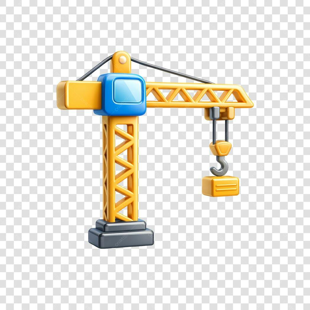 Elemento 3D Guindaste Construção Amarelo Azul PNG Fundo Transparente