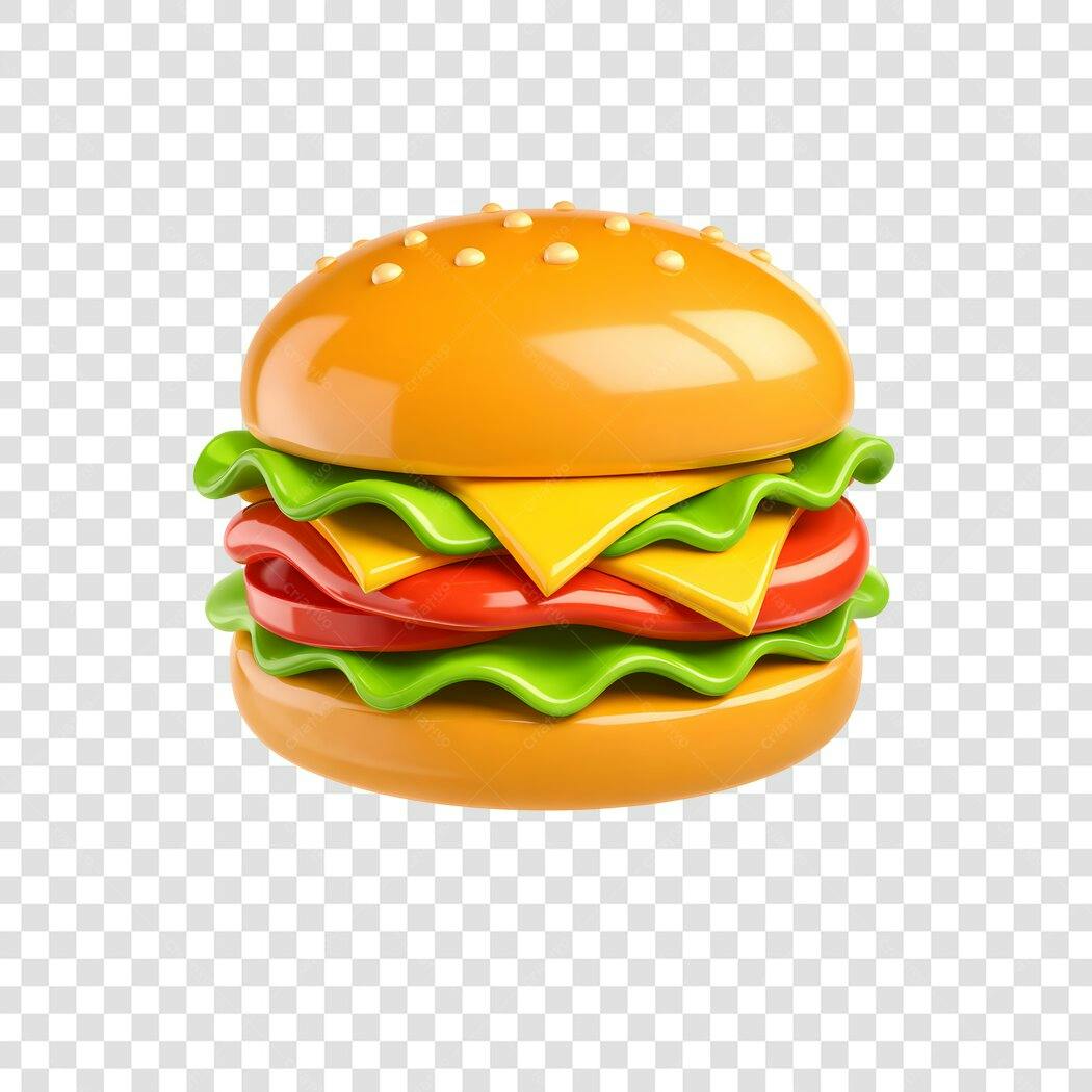 Elemento 3D Hambúrguer Lanche Fast Food PNG Fundo Transparente