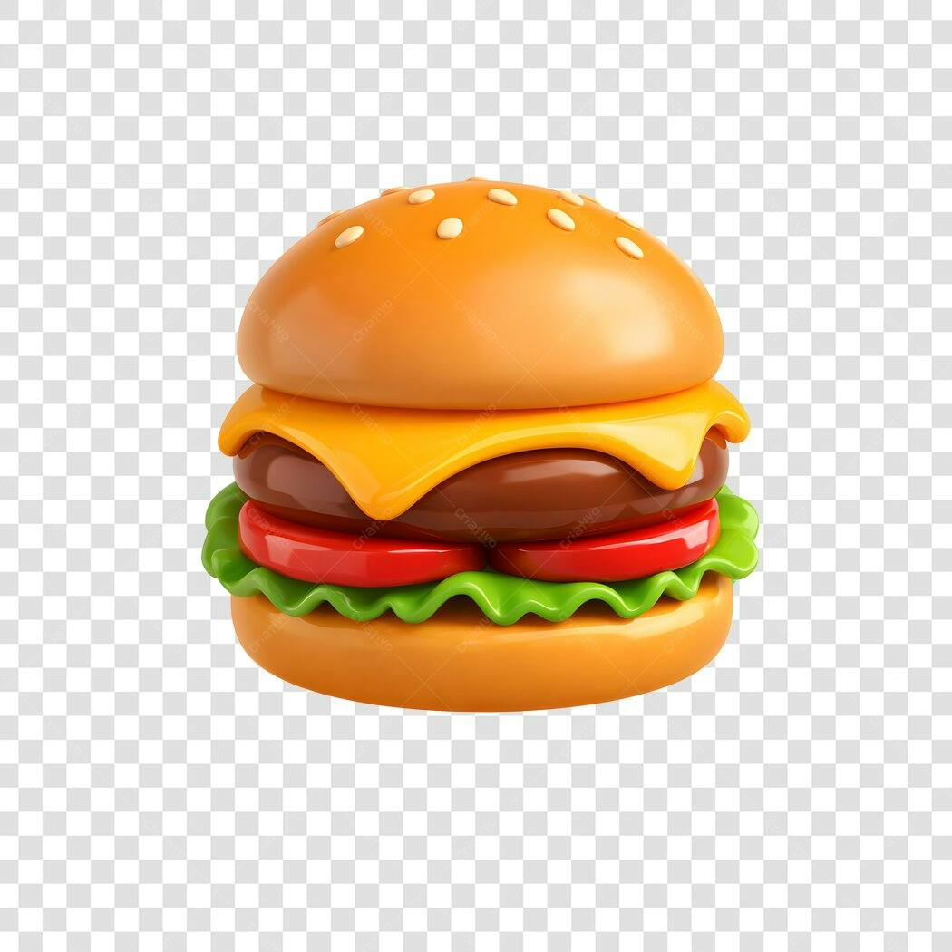 Elemento 3D Hambúrguer Queijo Alface Tomate PNG Fundo Transparente