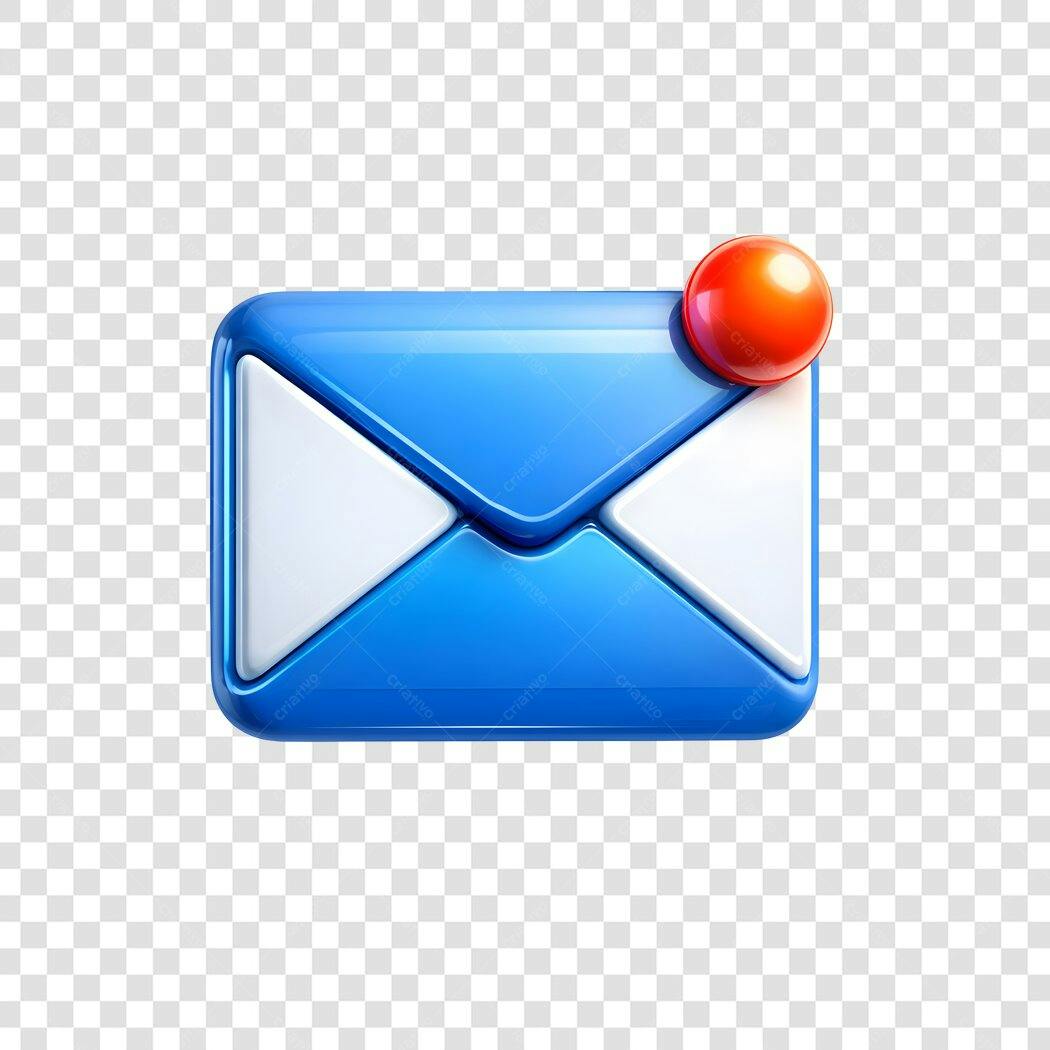 Elemento 3D Ícone Email Notificação Azul PNG Fundo Transparente