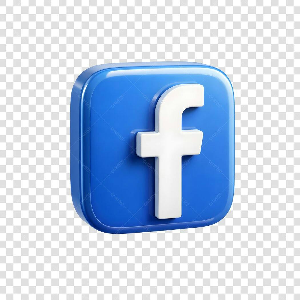 Elemento 3D Ícone Facebook Azul Redes Sociais PNG Fundo Transparente