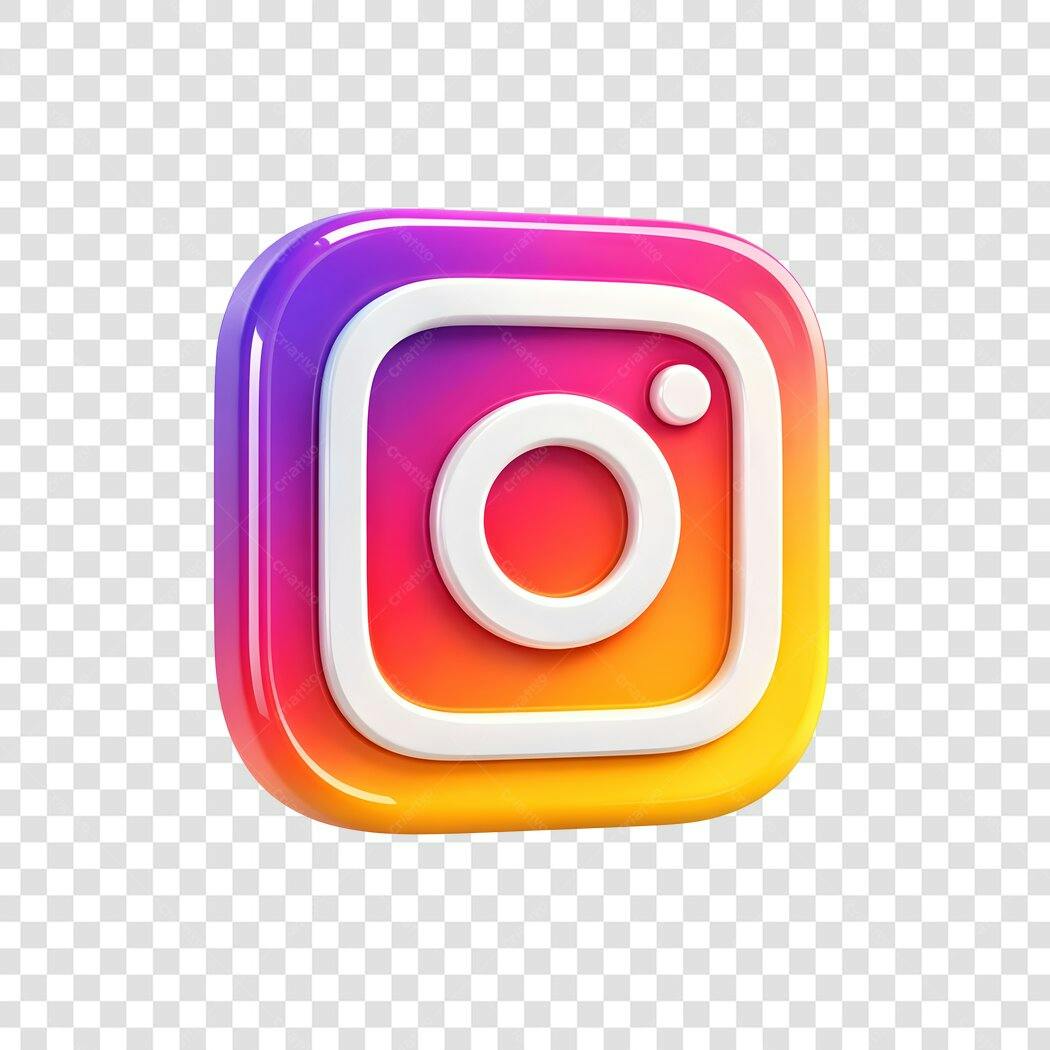 Elemento 3D Ícone Instagram Roxo Laranja PNG Fundo Transparente
