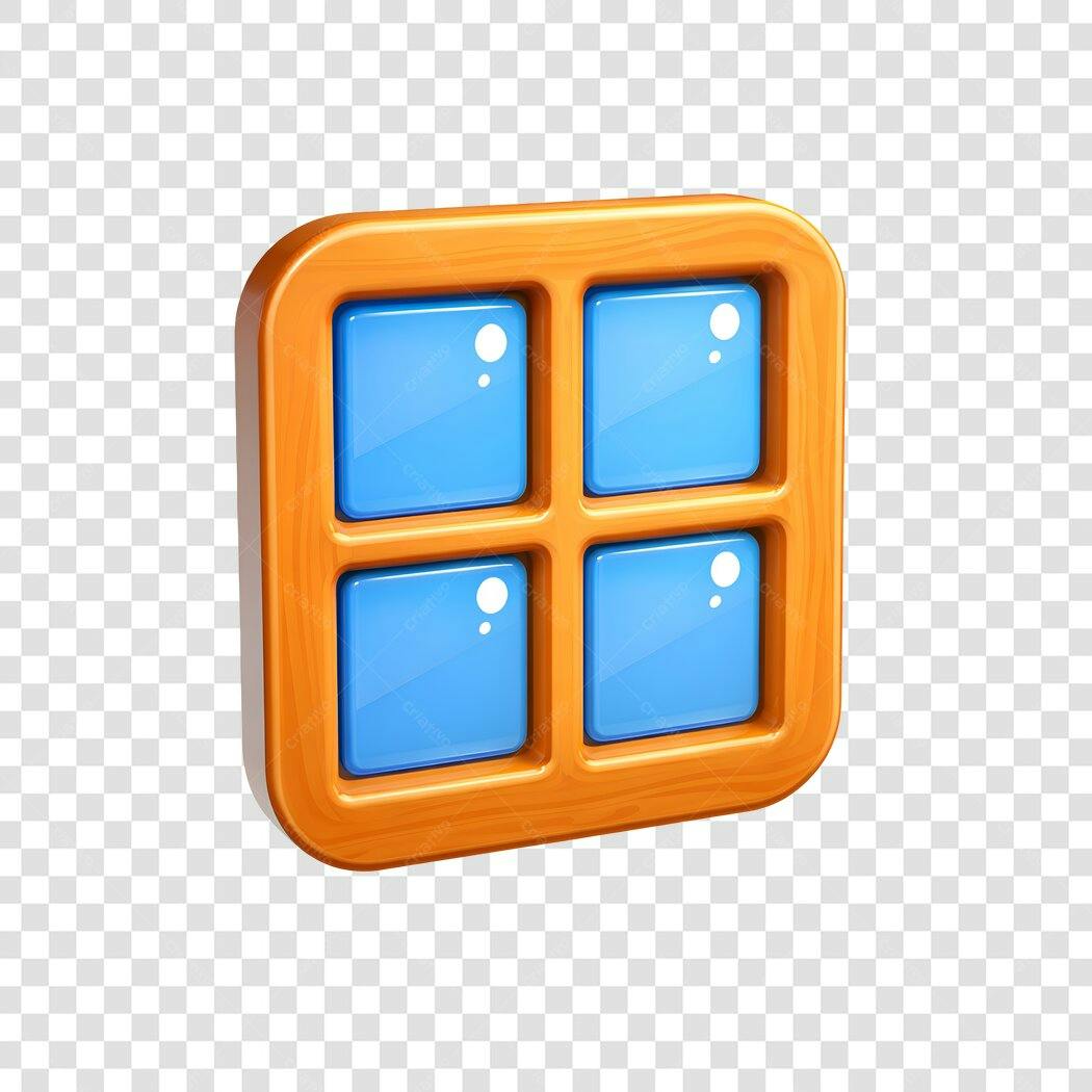 Elemento 3D Ícone Janela Madeira Azul PNG Fundo Transparente