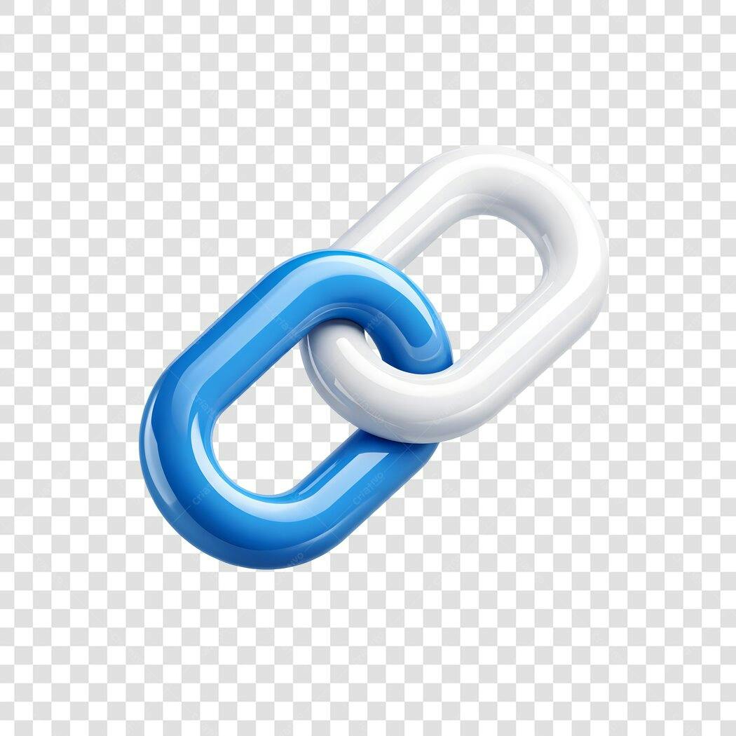 Elemento 3D Ícone Link Corrente Azul Branco PNG Fundo Transparente