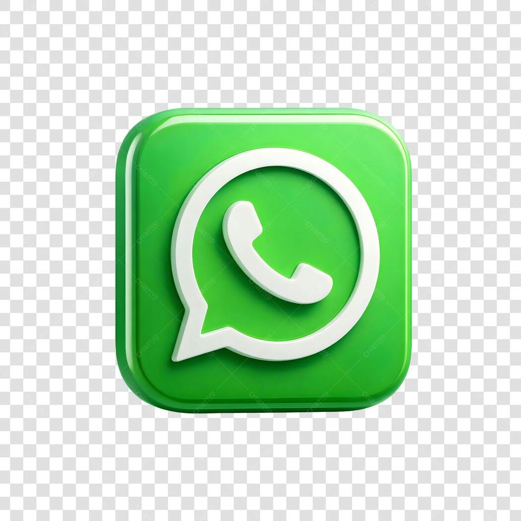 Elemento 3D Ícone WhatsApp Verde PNG Fundo Transparente