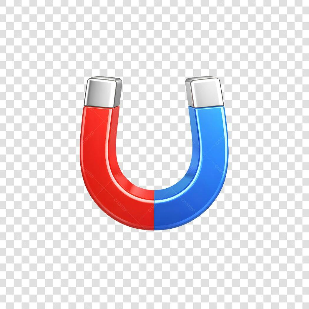 Elemento 3D Imã Ferradura Vermelho Azul PNG Fundo Transparente