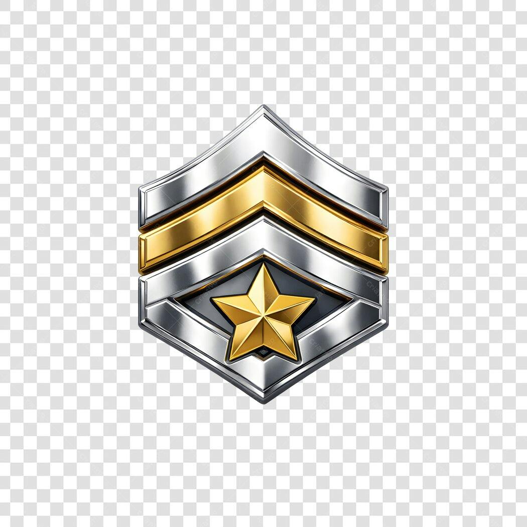 Elemento 3D Insígnia Militar Estrela Dourada PNG Fundo Transparente