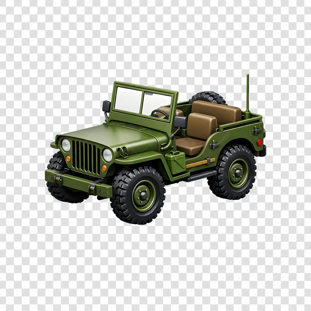Elemento 3D Jeep Militar Verde Exército PNG Fundo Transparente