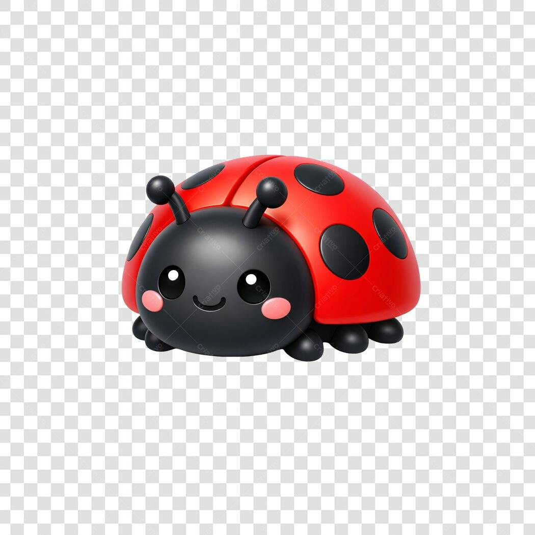 Elemento 3D Joaninha Fofa Vermelha Preta PNG Fundo Transparente