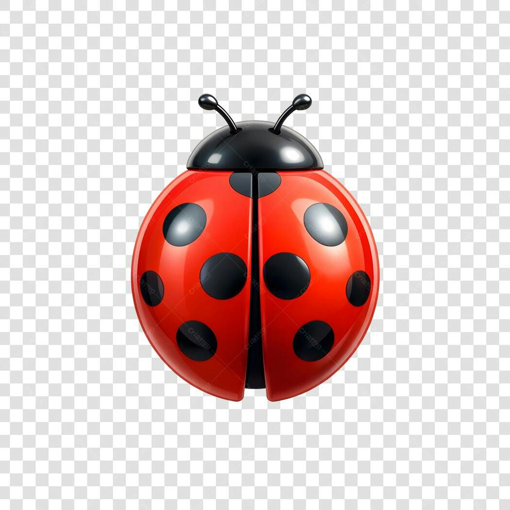 Elemento 3D Joaninha Vermelha Brilhante PNG Fundo Transparente