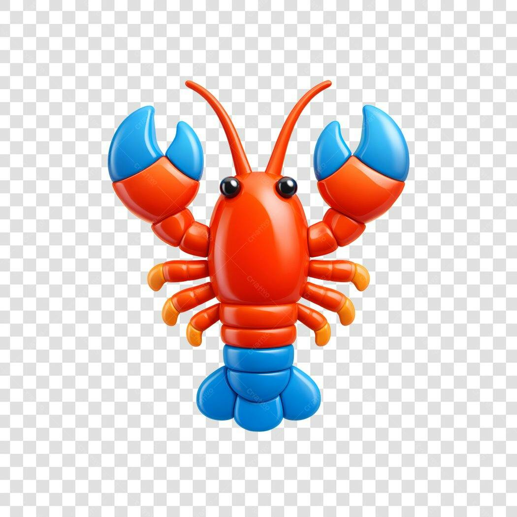 Elemento 3D Lagosta Vermelha Azul Marisco PNG Fundo Transparente