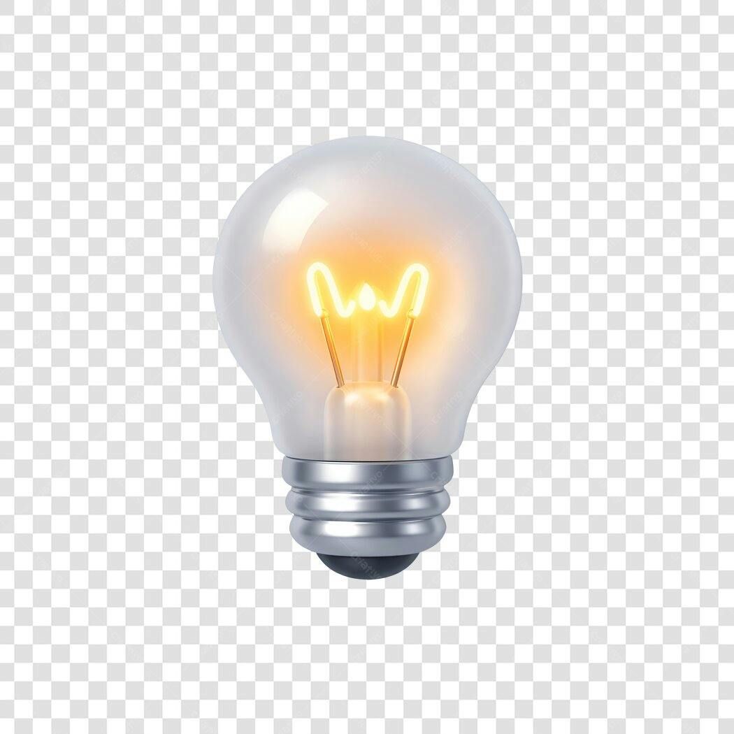 Elemento 3D Lâmpada Acesa Ideia PNG Fundo Transparente