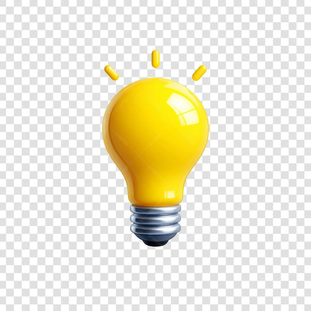 Elemento 3D Lâmpada Amarela Ideia PNG Fundo Transparente