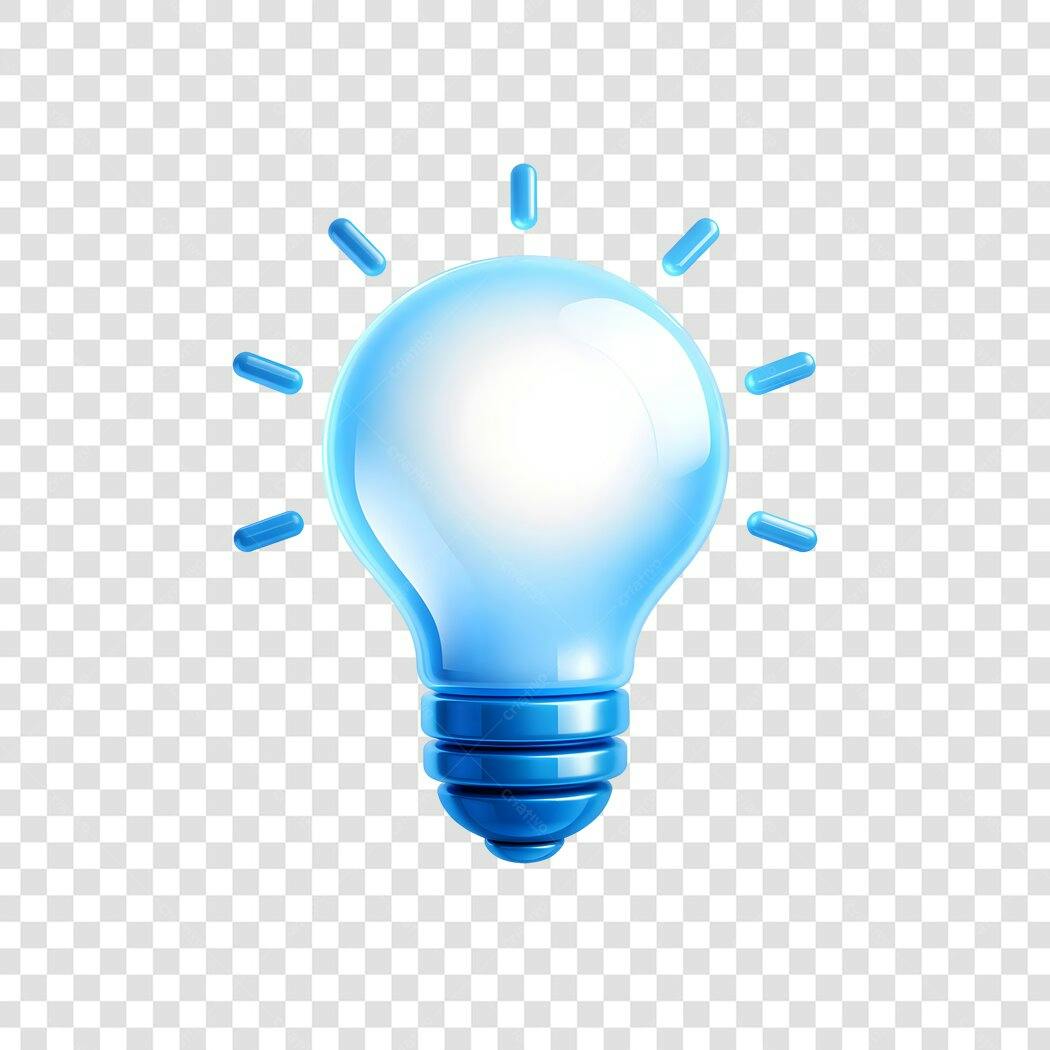 Elemento 3D Lâmpada Azul Ideia Brilhante PNG Fundo Transparente