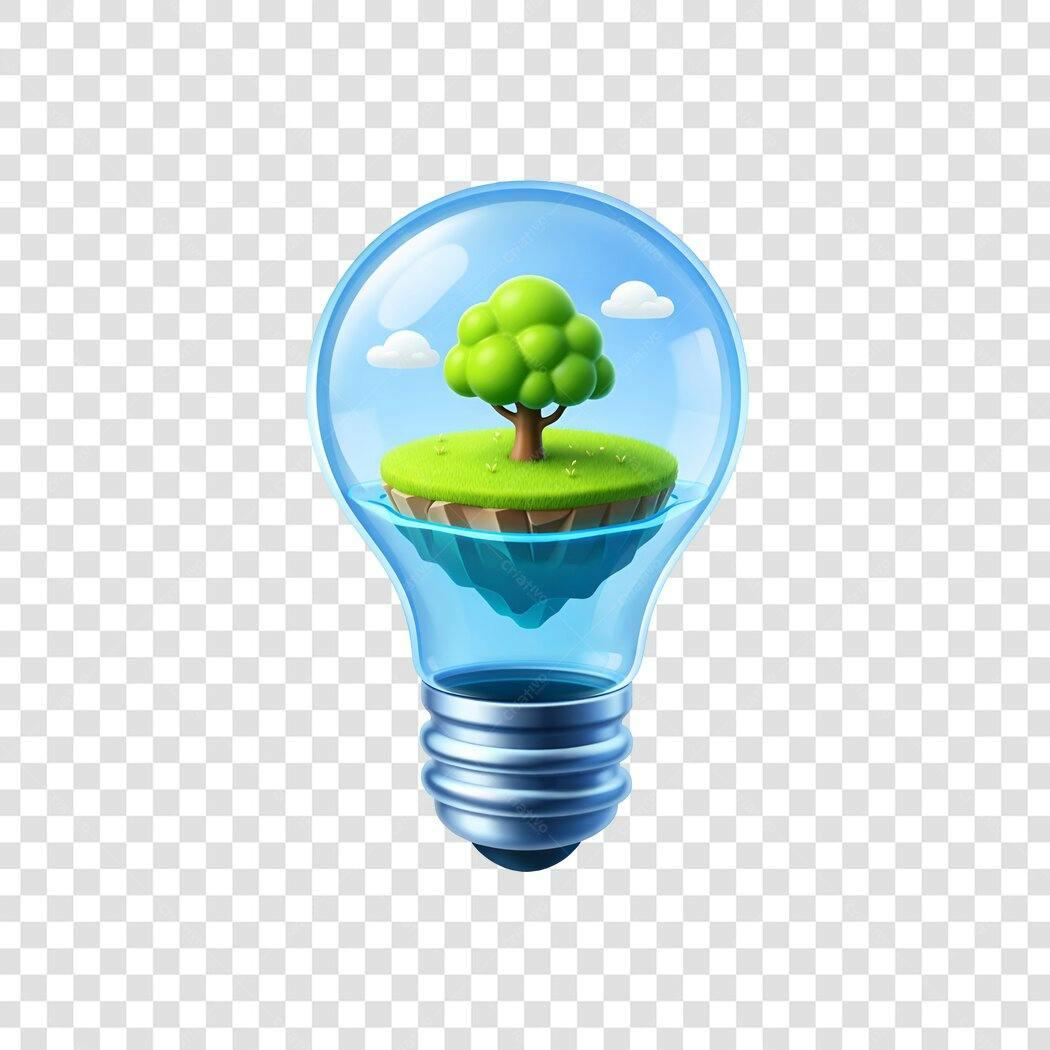 Elemento 3D Lâmpada Ecologia Sustentabilidade PNG Fundo Transparente