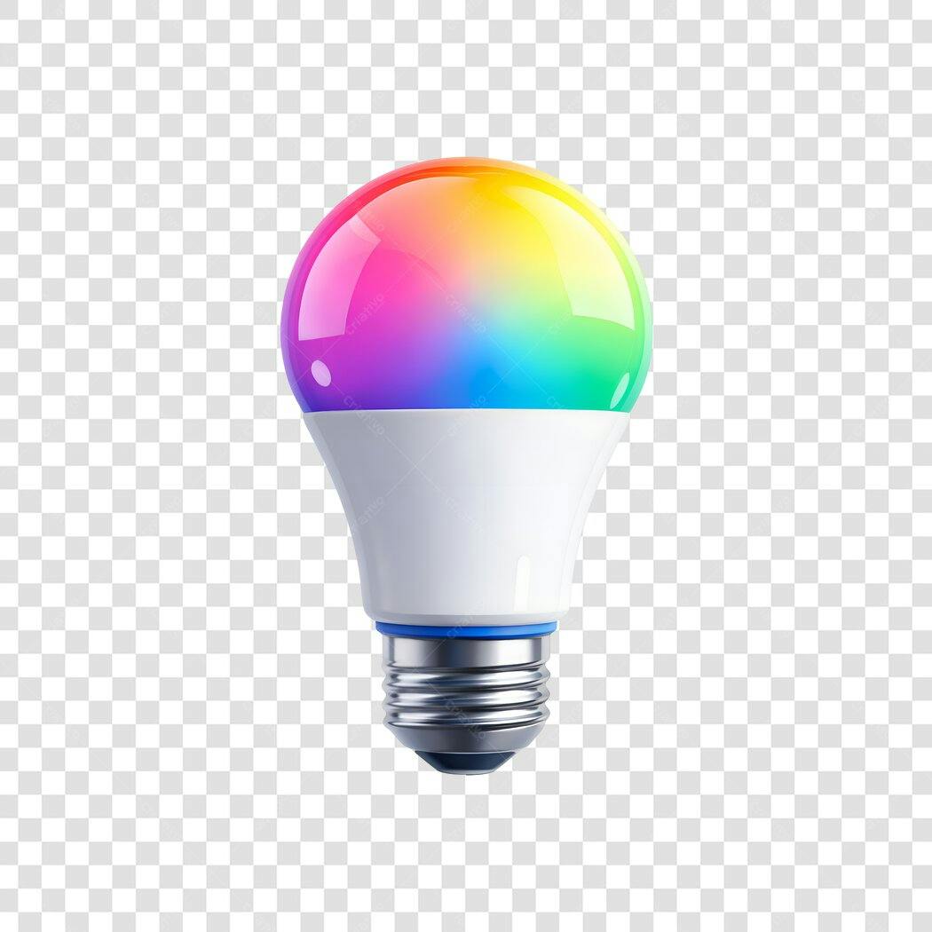 Elemento 3D Lâmpada Inteligente RGB Colorida PNG Fundo Transparente