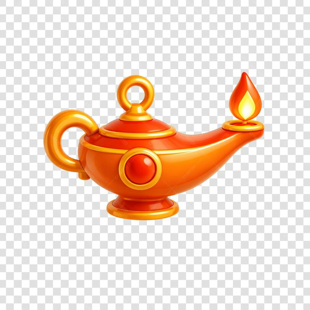 Elemento 3D Lâmpada Mágica Gênio Aladim PNG Fundo Transparente