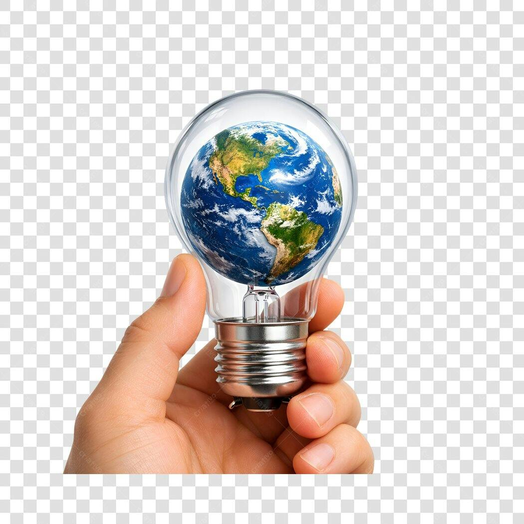 Elemento 3D Lâmpada Terra Sustentabilidade PNG Fundo Transparente