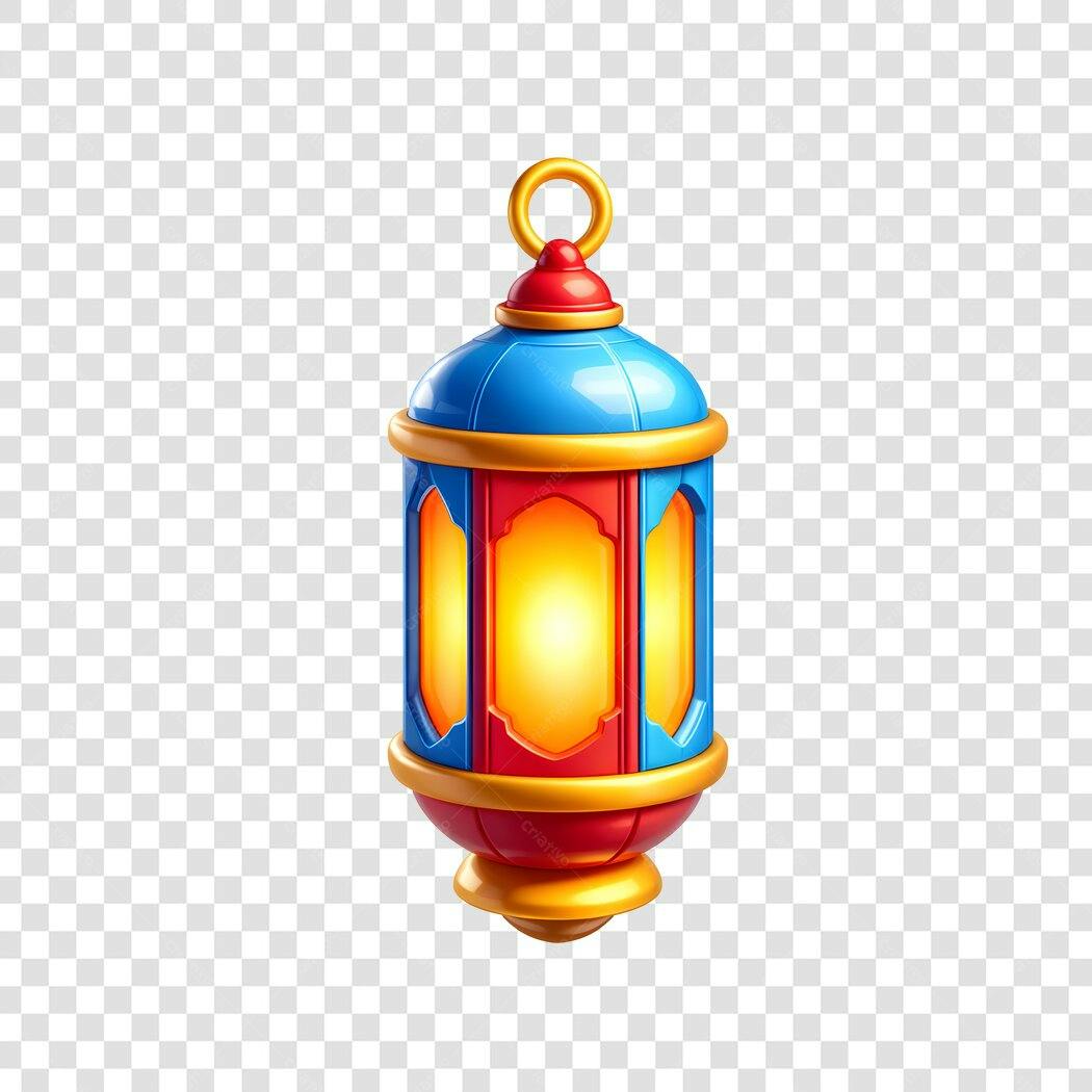 Elemento 3D Lanterna Árabe Ramadã Azul Vermelho PNG Fundo Transparente