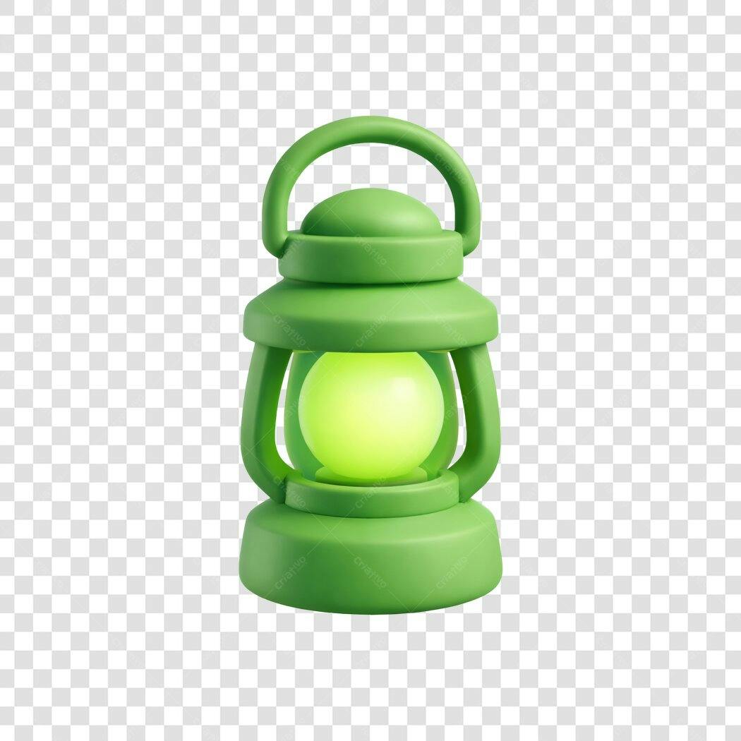 Elemento 3D Lanterna Verde Brilhante PNG Fundo Transparente