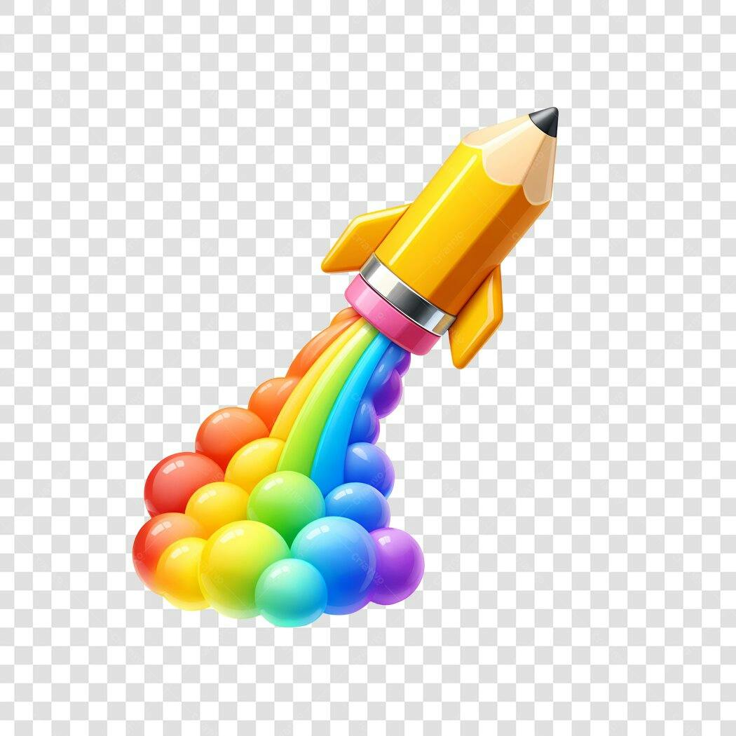 Elemento 3D Lápis Foguete Criatividade Colorido PNG Fundo Transparente