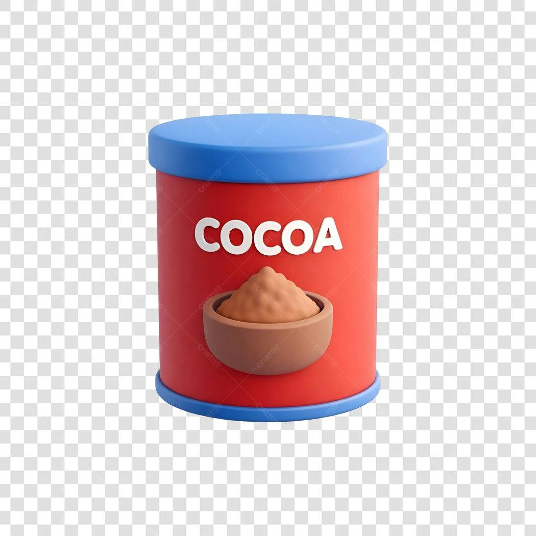 Elemento 3D Lata de Cacau Vermelha Azul PNG Fundo Transparente
