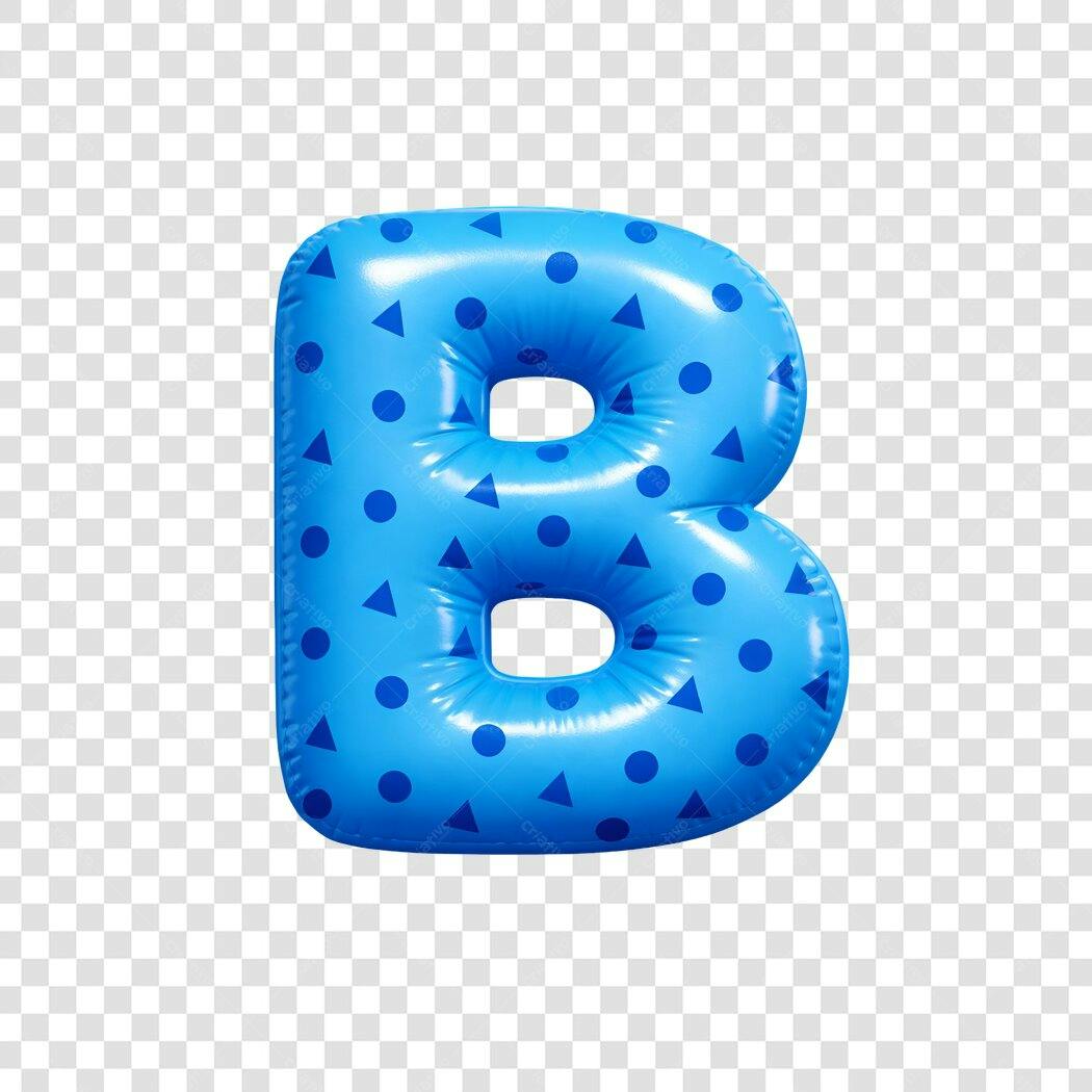 Elemento 3D Letra B Balão Azul Pontos Triângulos PNG Fundo Transparente