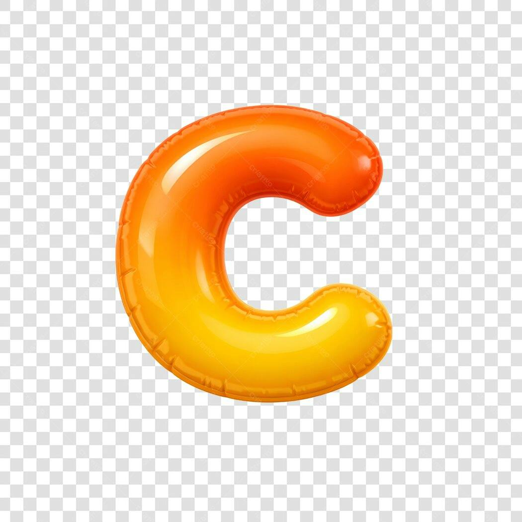 Elemento 3D Letra C Balão Laranja Amarelo PNG Fundo Transparente