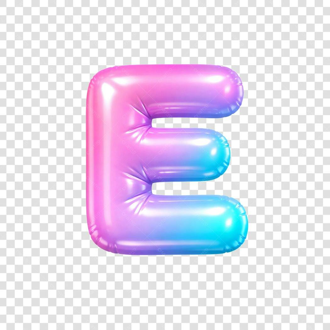 Elemento 3D Letra E Balão Rosa Azul Gradiente PNG Fundo Transparente