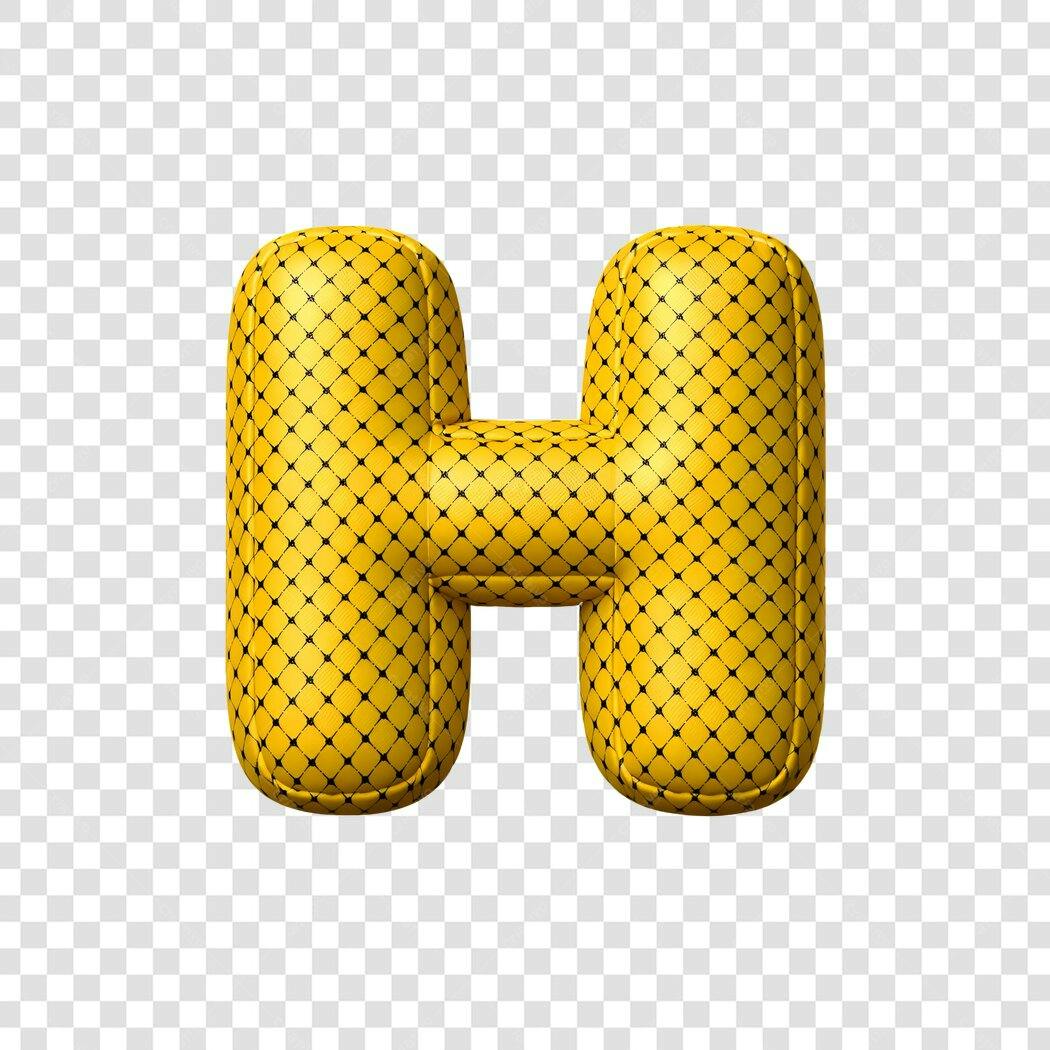Elemento 3D Letra H Dourada Almofada PNG Fundo Transparente