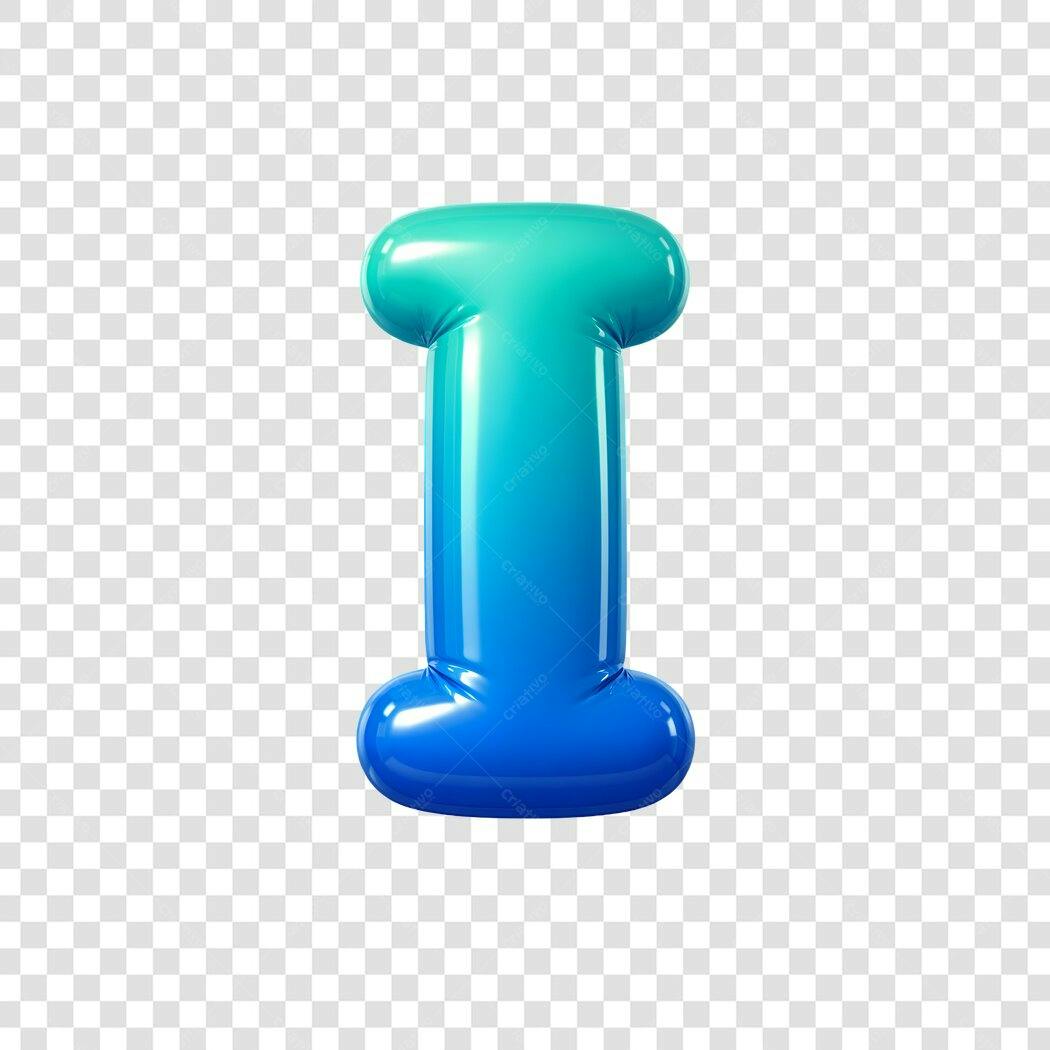 Elemento 3D Letra I Balão Azul Verde PNG Fundo Transparente