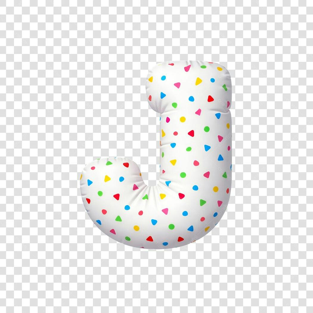 Elemento 3D Letra J Almofada Colorida PNG Fundo Transparente