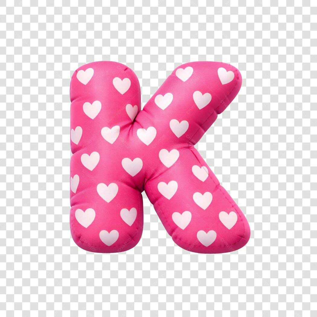 Elemento 3D Letra K Rosa Corações PNG Fundo Transparente