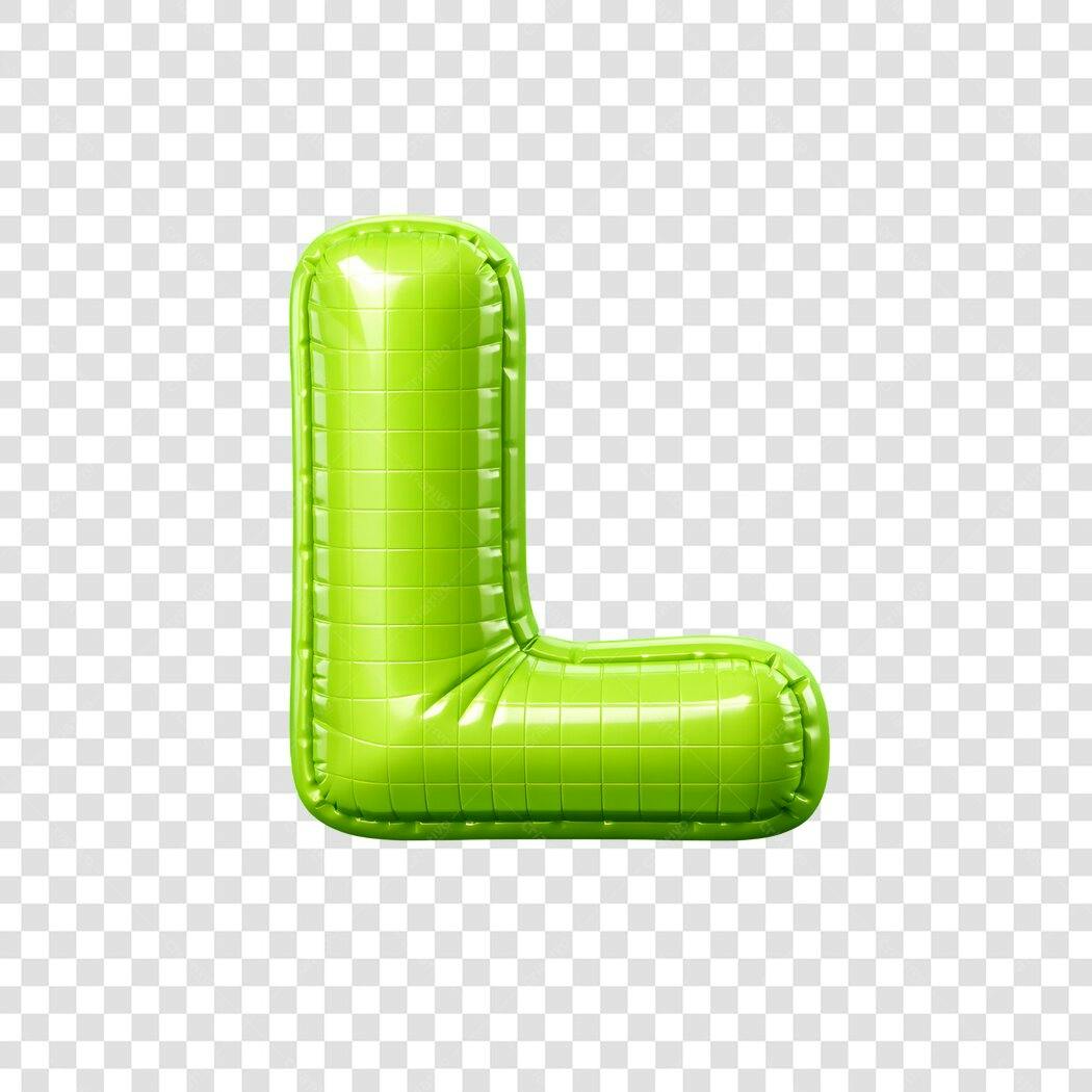 Elemento 3D Letra L Balão Verde Limão PNG Fundo Transparente