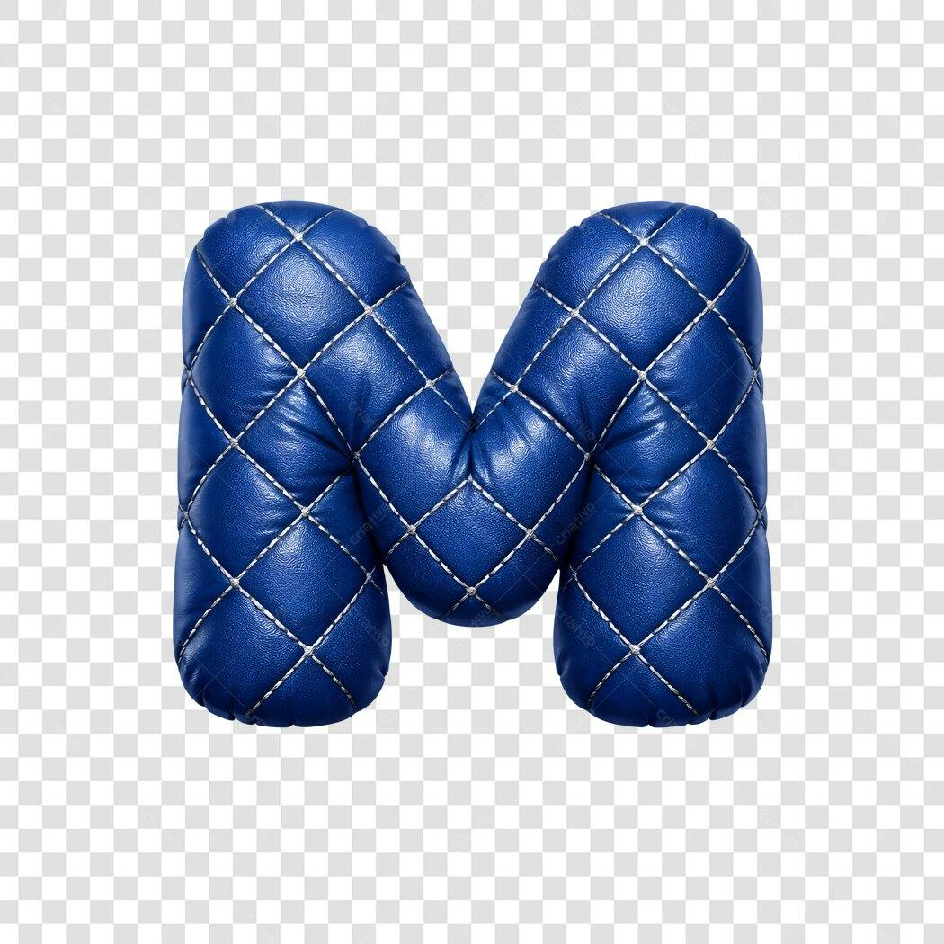 Elemento 3D Letra M Acolchoada Azul PNG Fundo Transparente