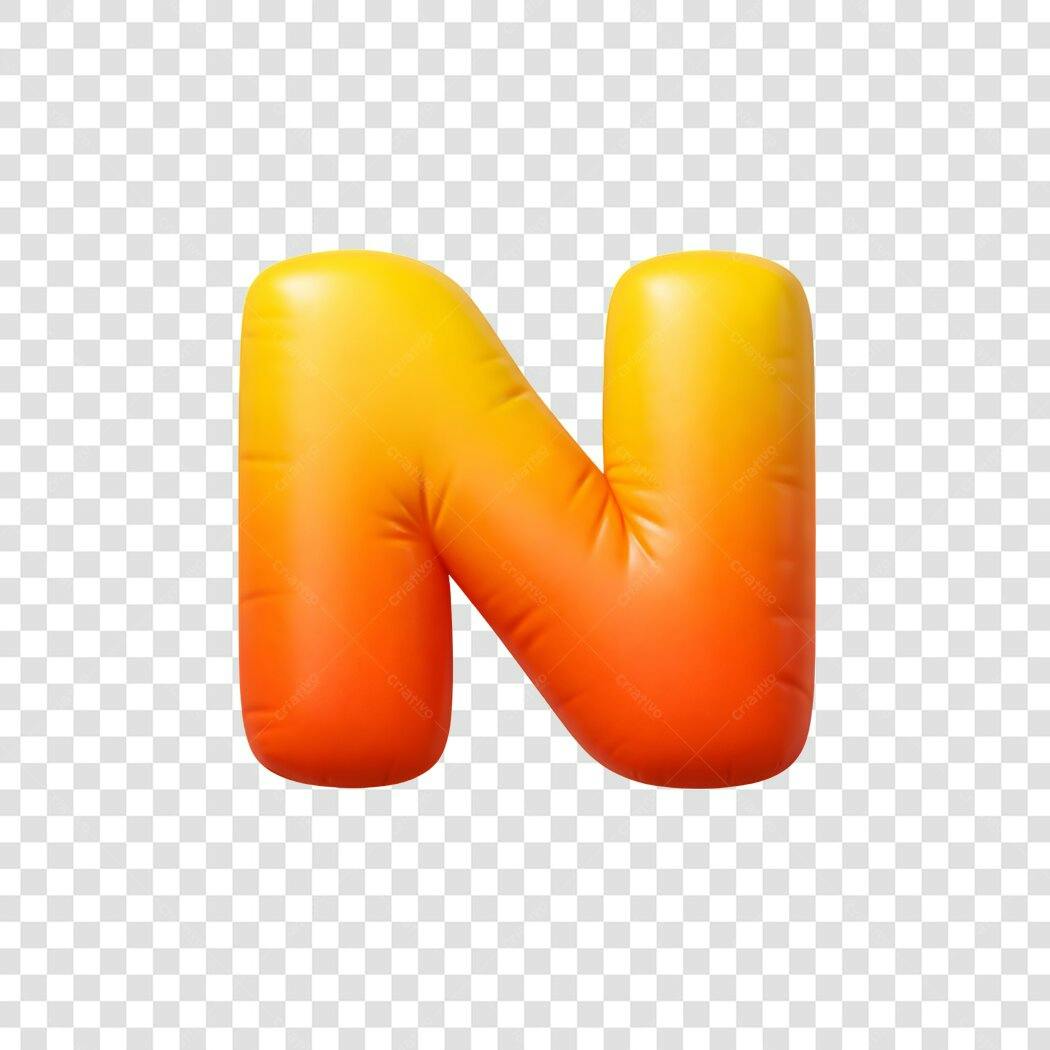 Elemento 3D Letra N Balão Inflável Laranja Amarelo PNG Fundo Transparente
